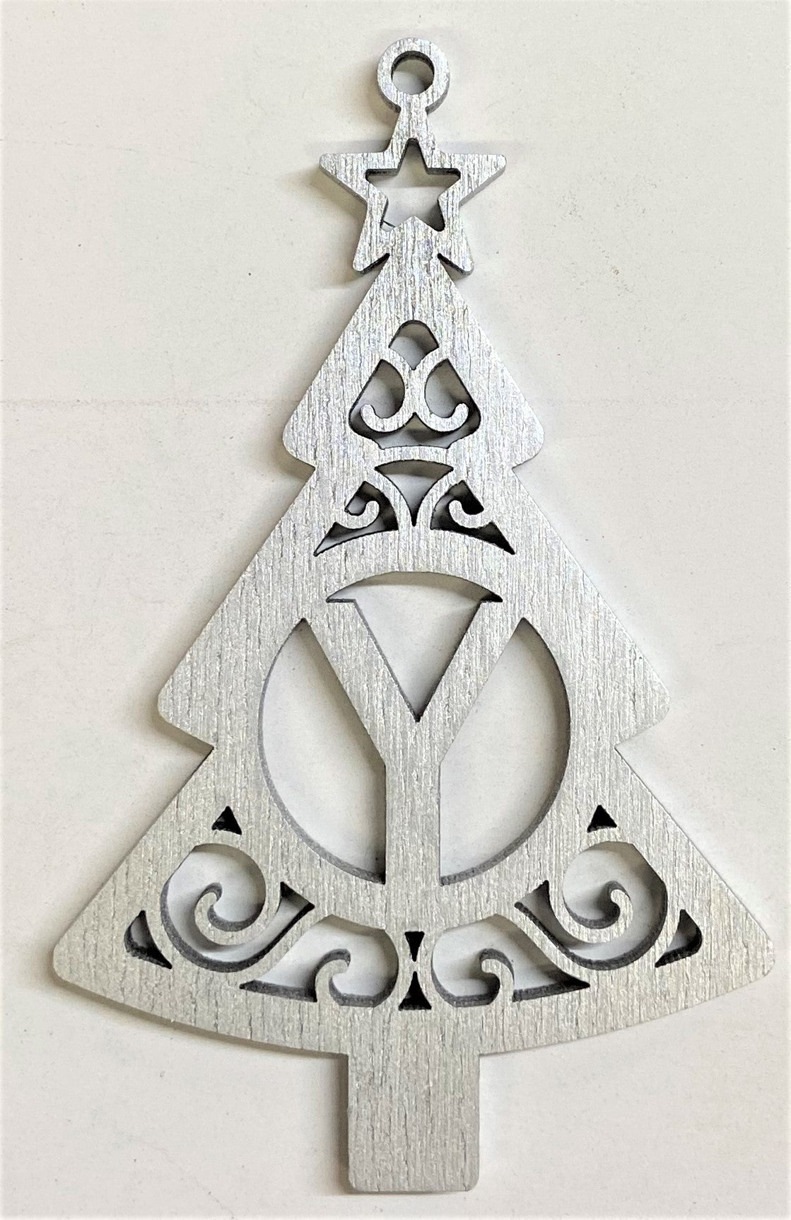 4" Monogram Christmas Tree Ornament Y- Silver