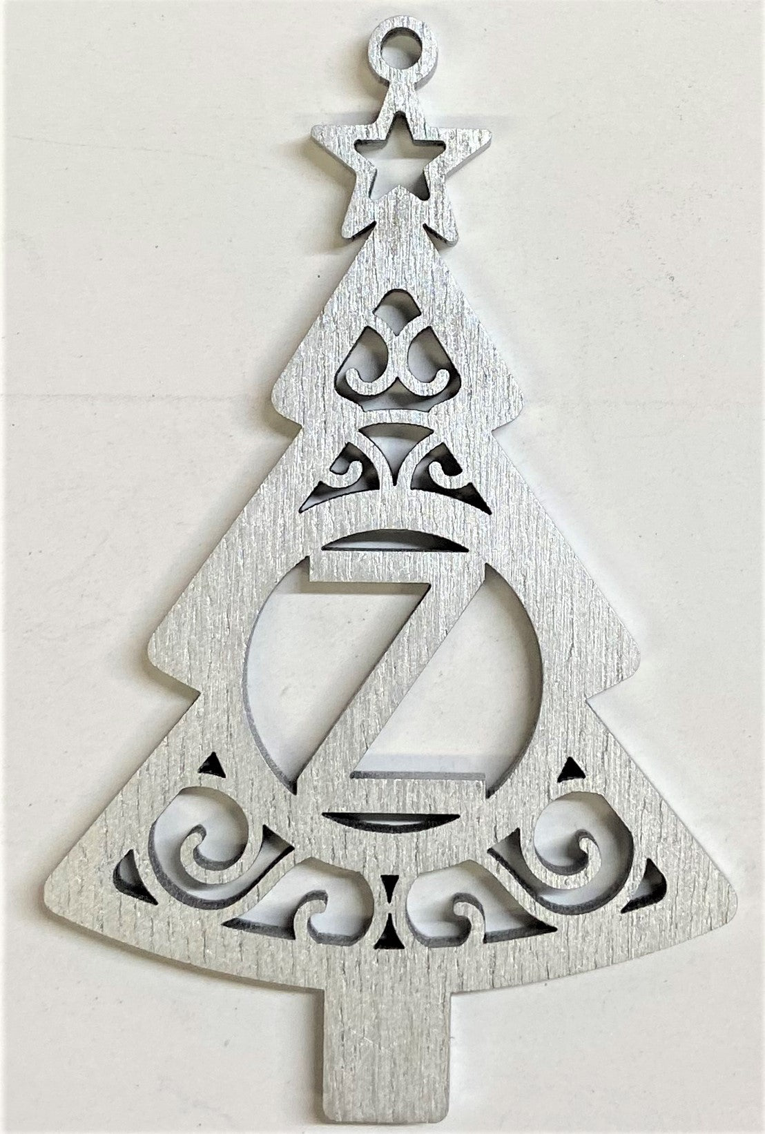 4" Monogram Christmas Tree Ornament Z- Silver