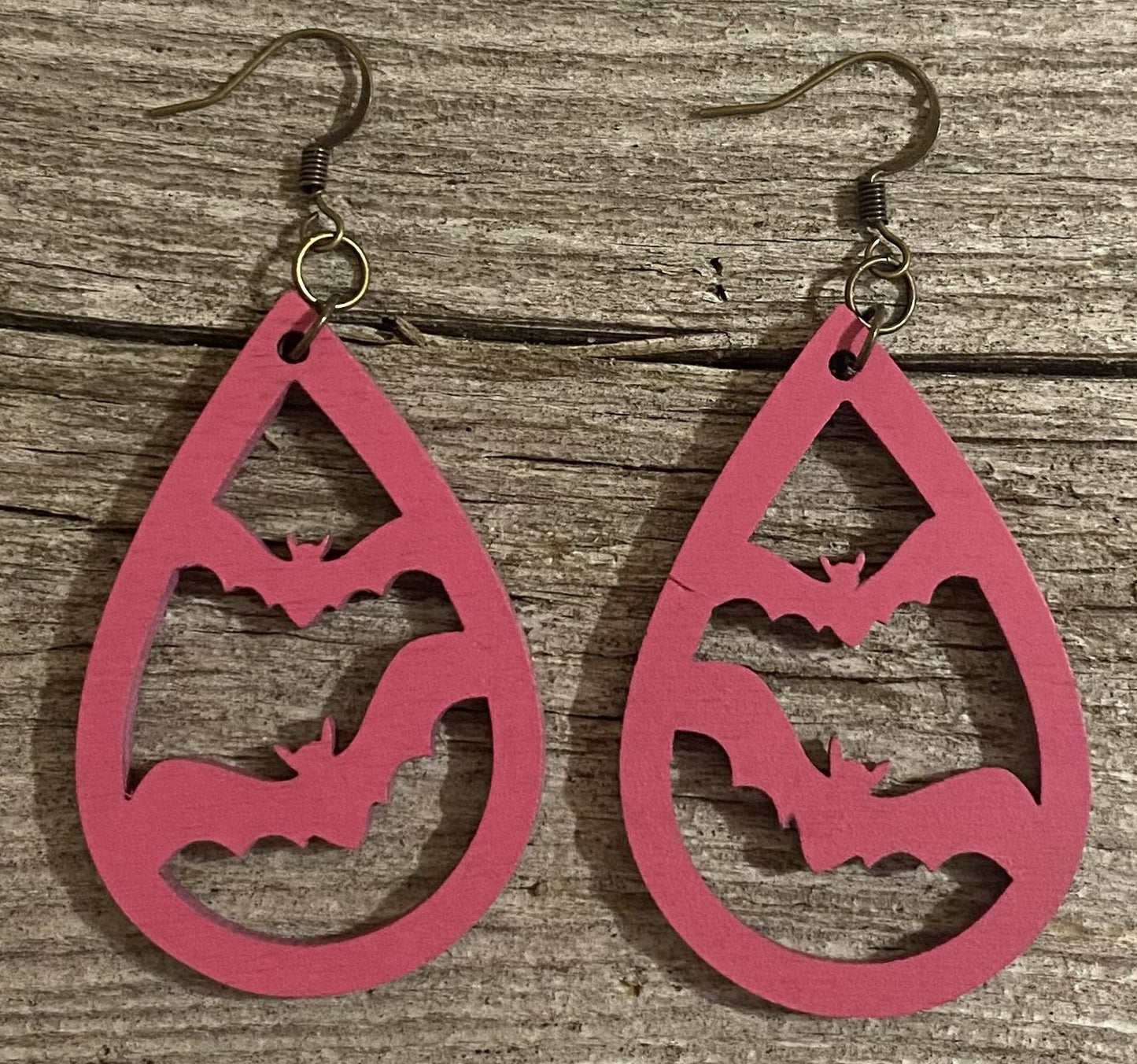 Bat Wood Earrings, Pink