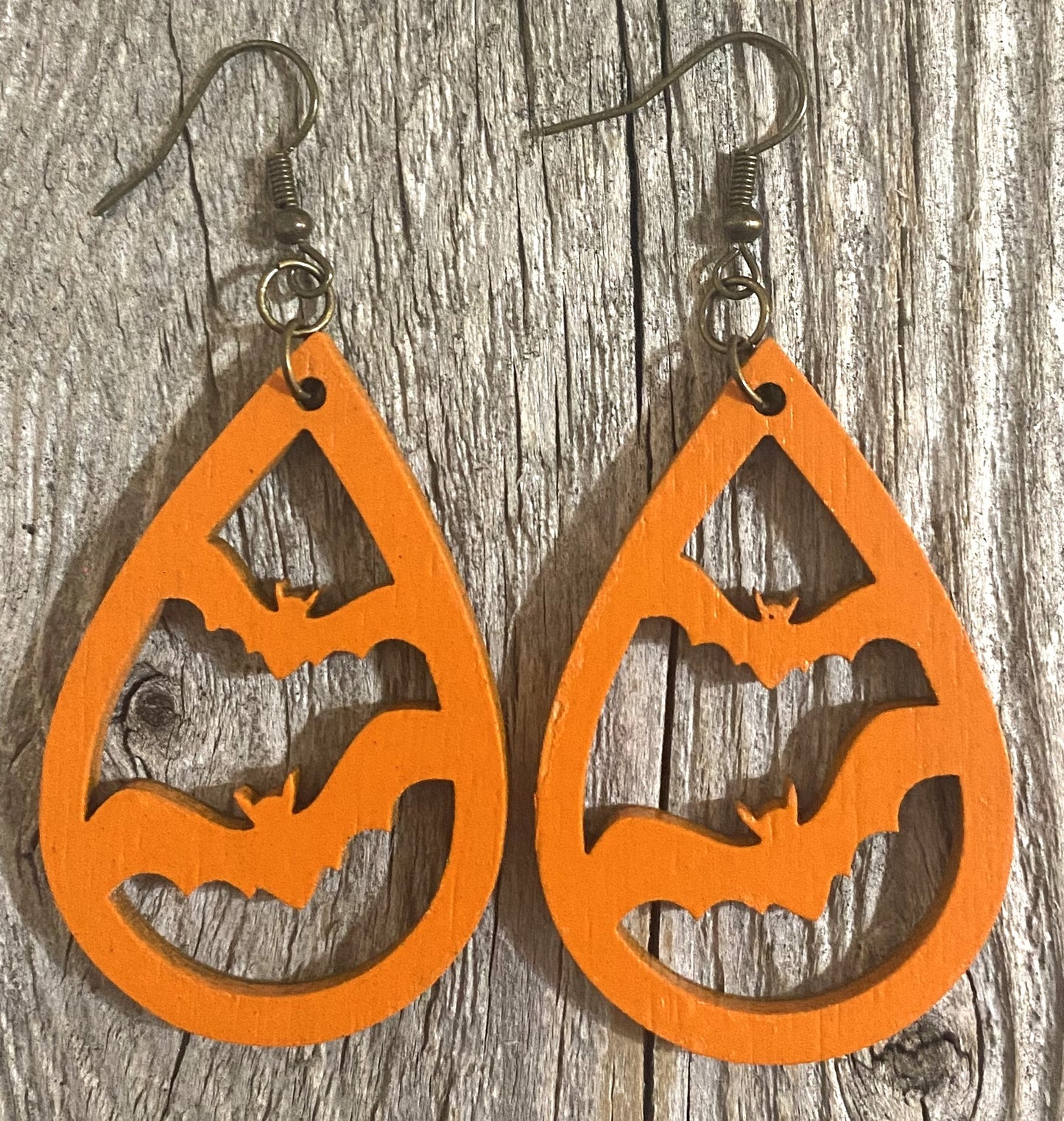 Bat Wood Earrings, Orange