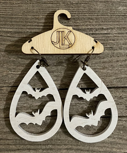 Bat Wood Earrings, White