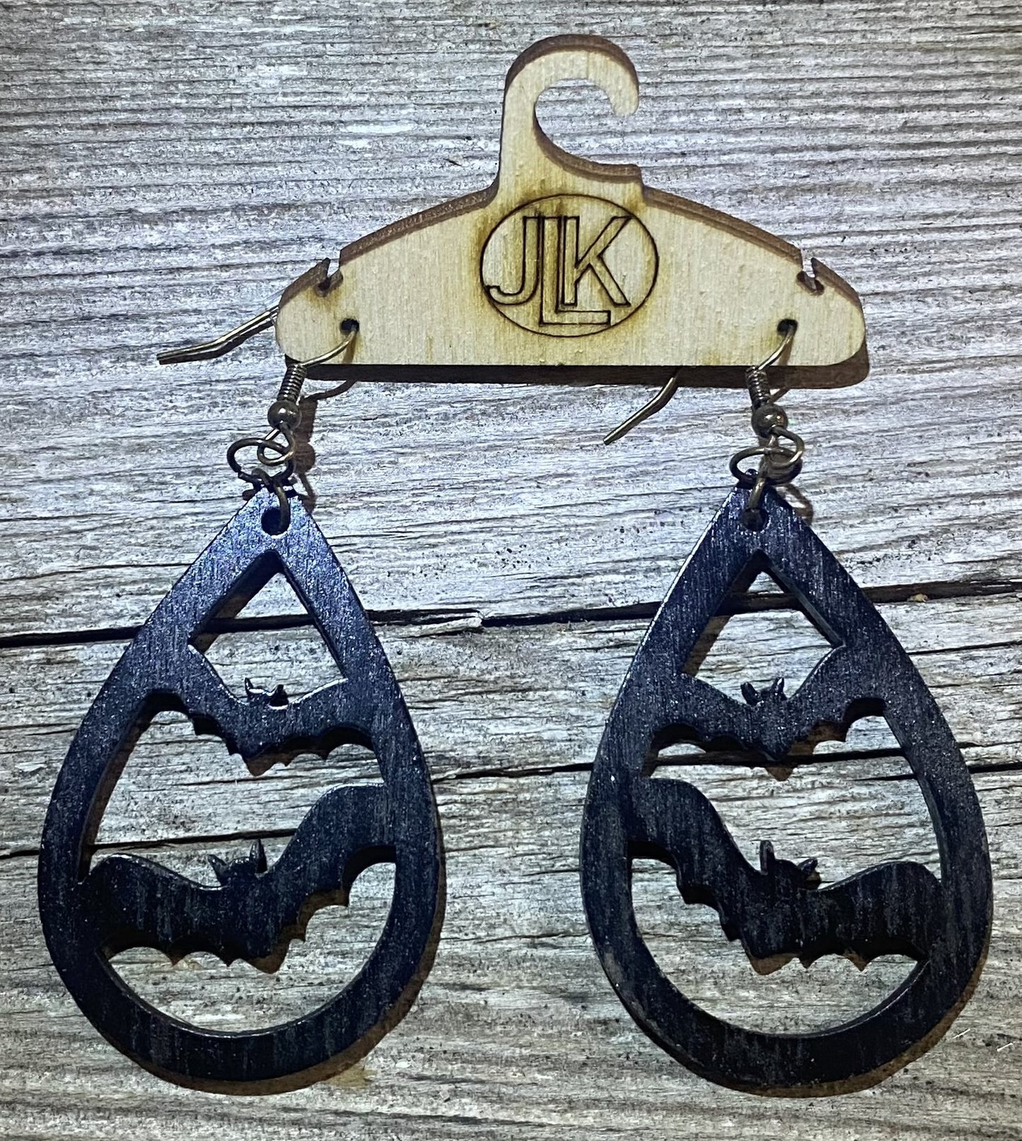 Bat Wood Earrings, Black