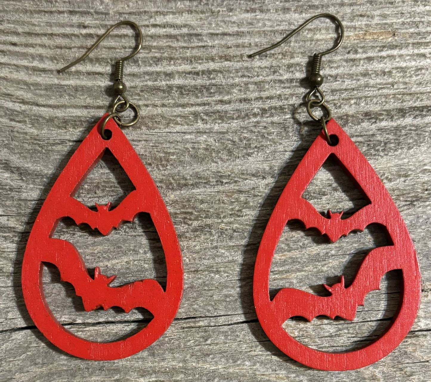 Bat Wood Earrings, Red