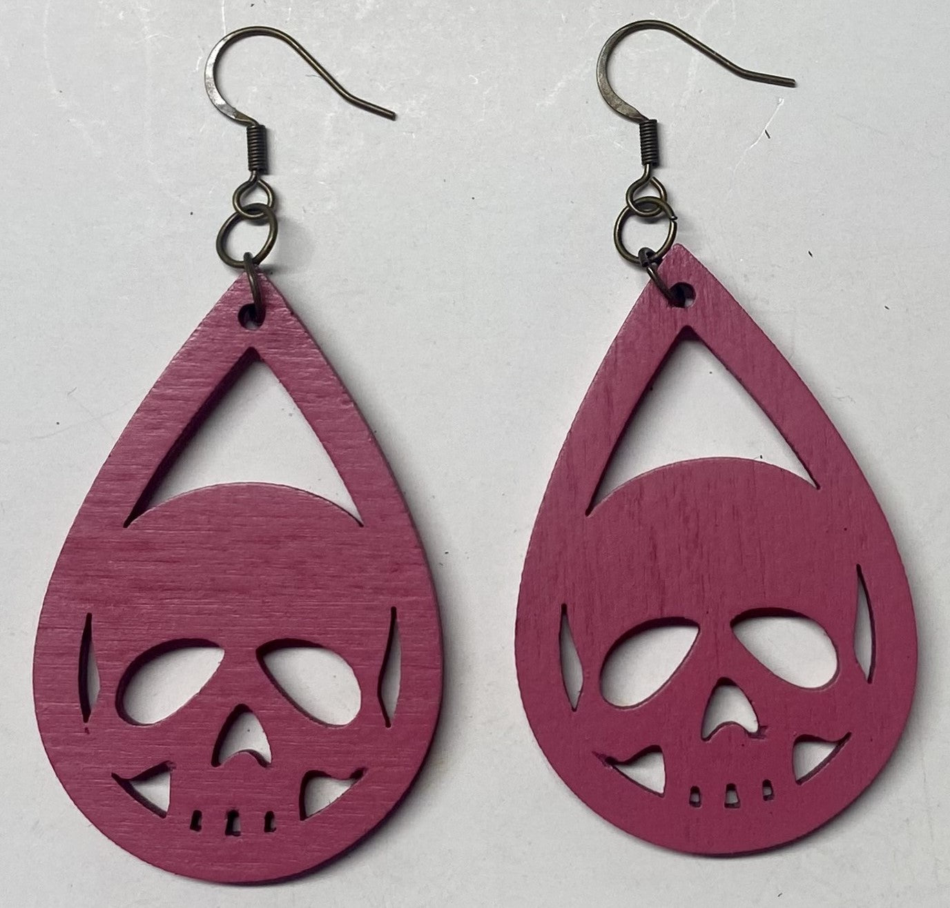 Skull  Wood Earrings, Pink