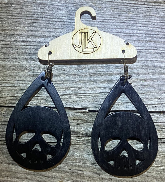 Skull Wood Earrings, Black