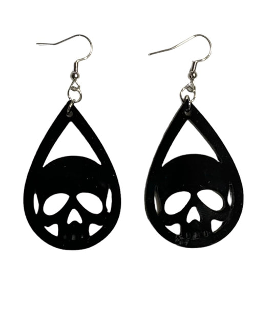 Skull Teardrop Acrylic Earrings, Black