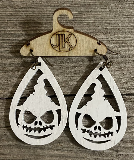 Monster Wood Earrings, White