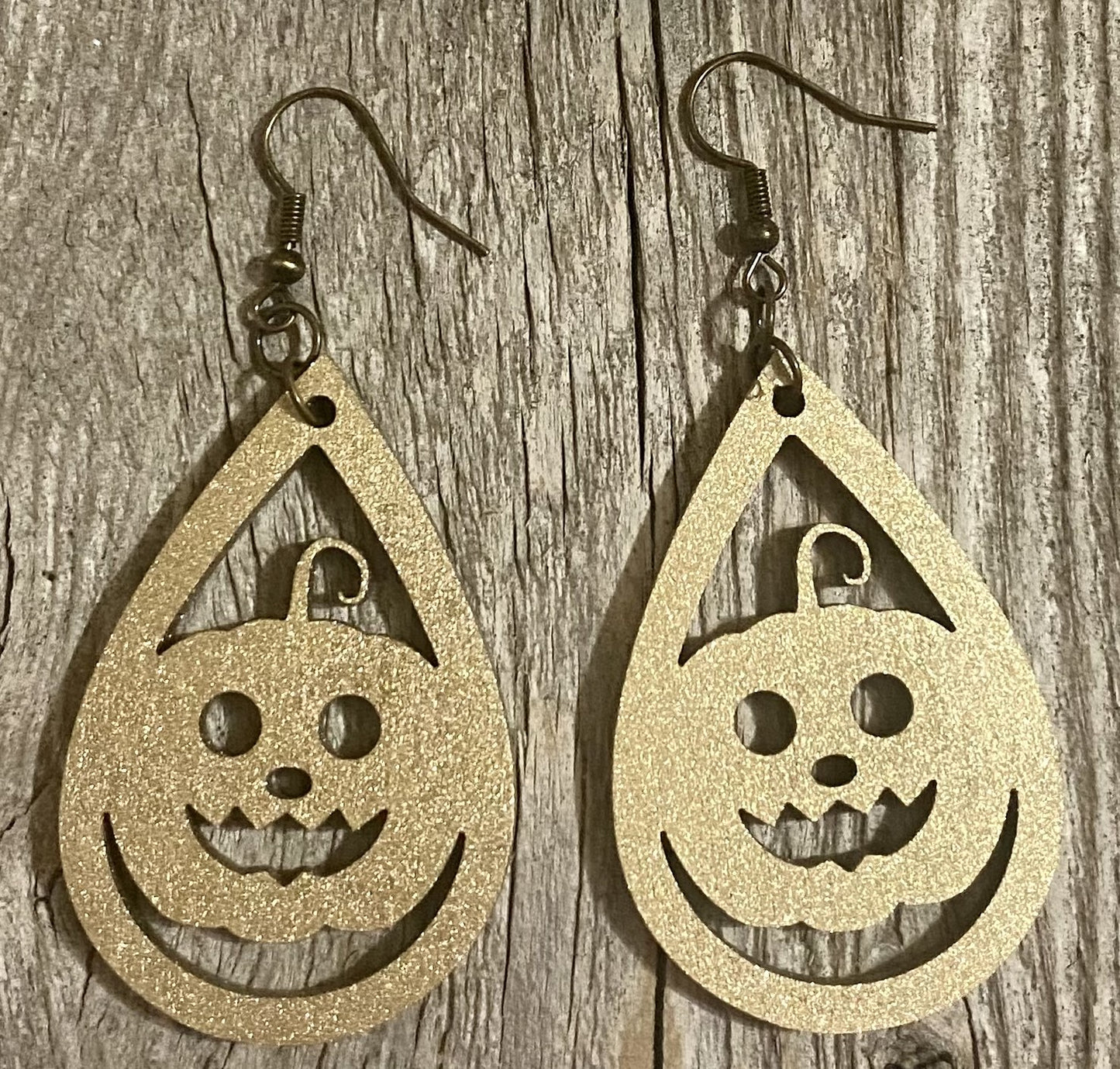 Pumpkin Wood Earrings, Metallic Gold