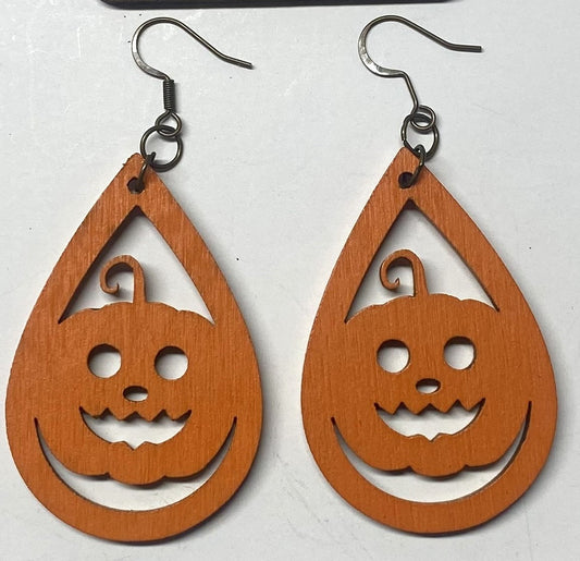 Pumpkin Wood Earrings, Orange