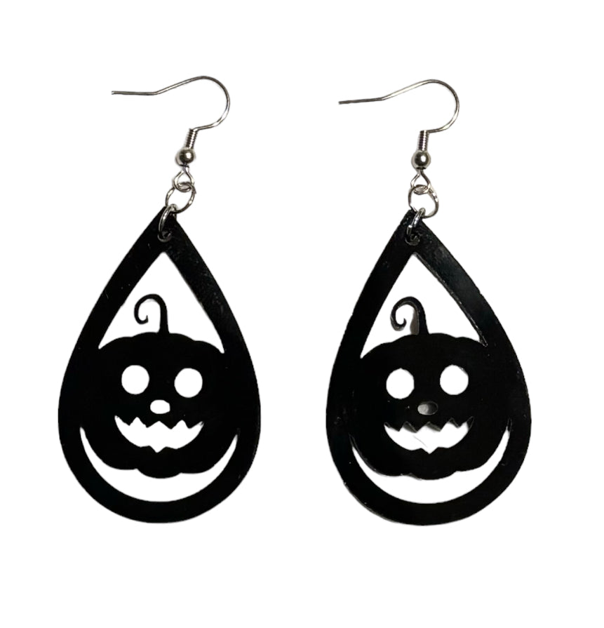 Pumpkin Teardrop Acrylic Earrings, Black