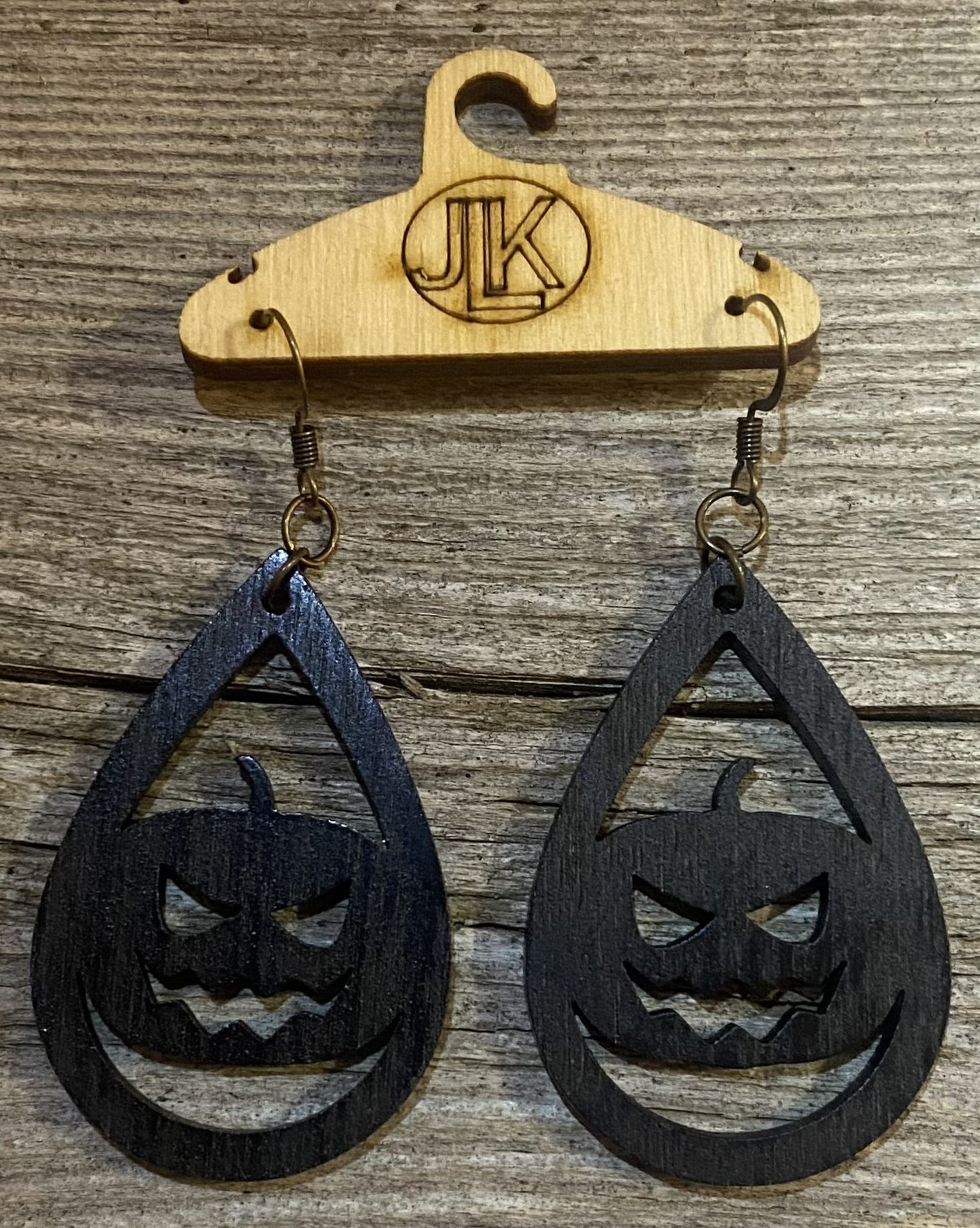 Jack-O-Lantern Wood Earrings, Black