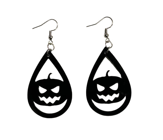 Jack O Lantern Teardrop Acrylic Earrings, Black