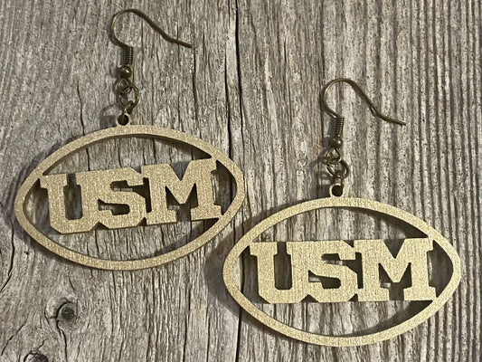 USM Wood Earrings, Metallic Gold