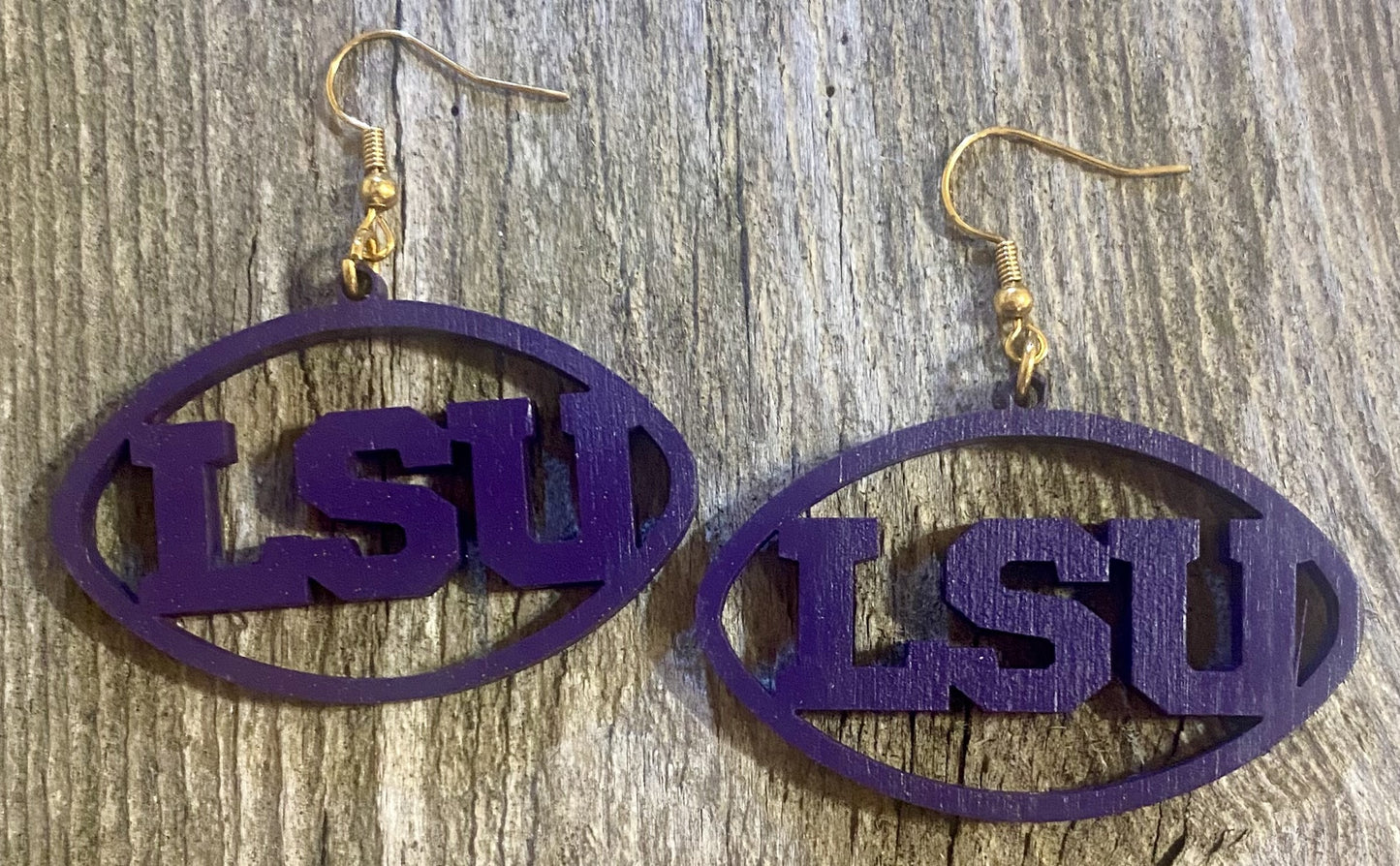 LSU Wood Earrings, Purple