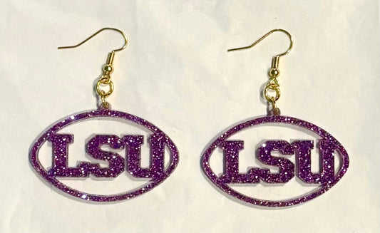 LSU Acrylic Earrings, Lavender Glitter