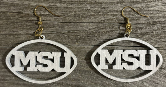 MSU Wood Earrings, White