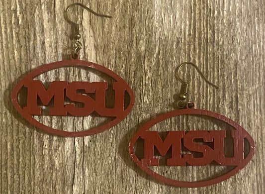 MSU Wood Earrings, Maroon