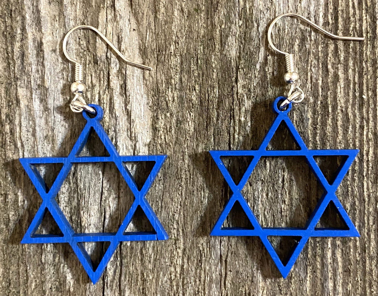 Star of David Wood Earrings,Blue