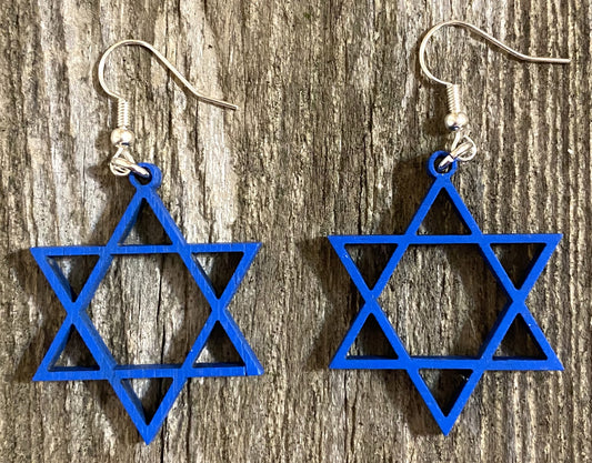 Star of David Wood Earrings,Blue