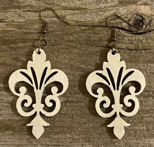 Decorative Wood Earrings, Heirloom White