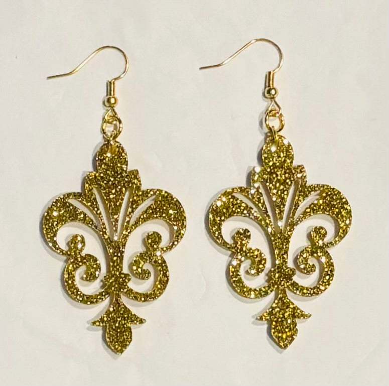 Decorative Acrylic Earrings, Gold Glitter