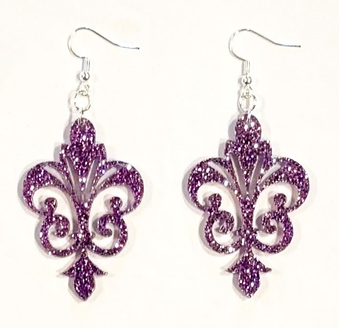 Decorative Acrylic Earrings, Lavender Glitter