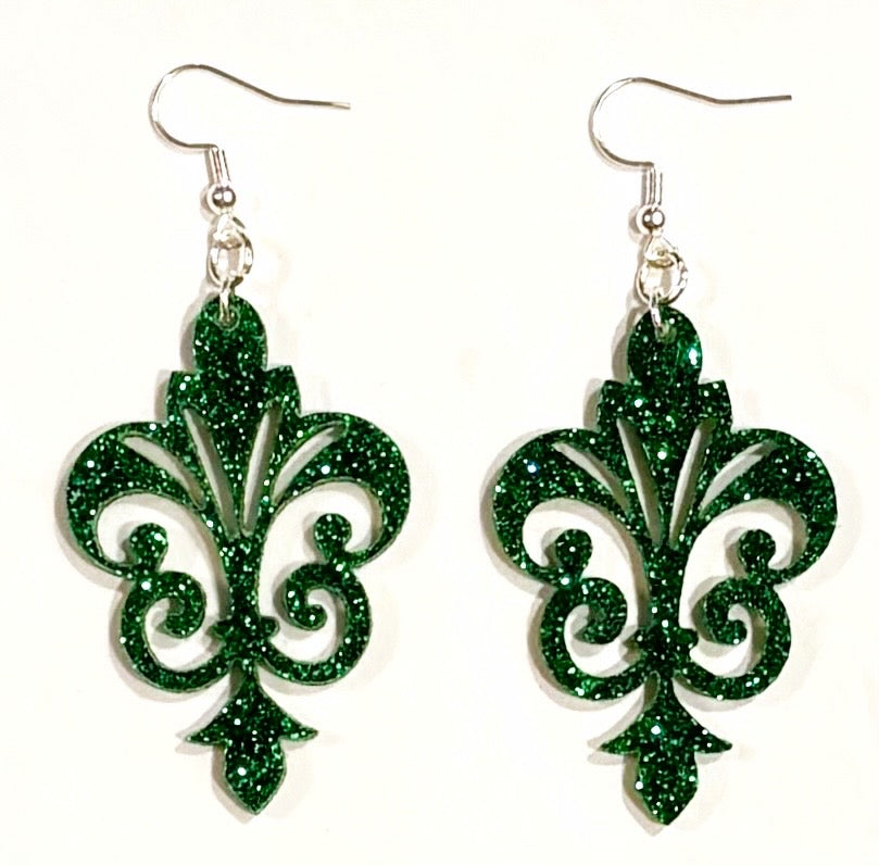 Decorative Acrylic Earrings, Ivy Green Glitter