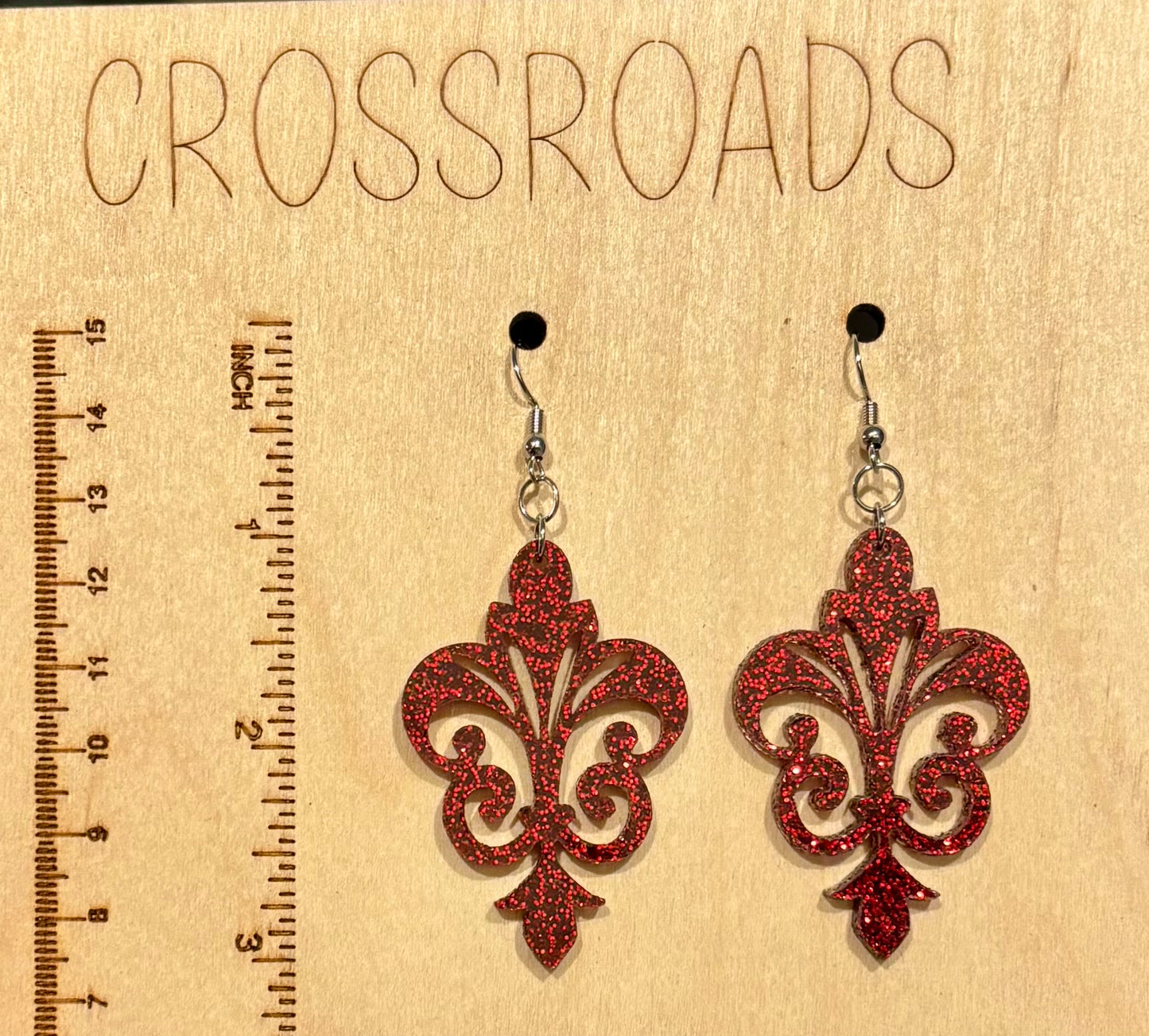 Decorative Acrylic Earrings, Scarlet Red Glitter