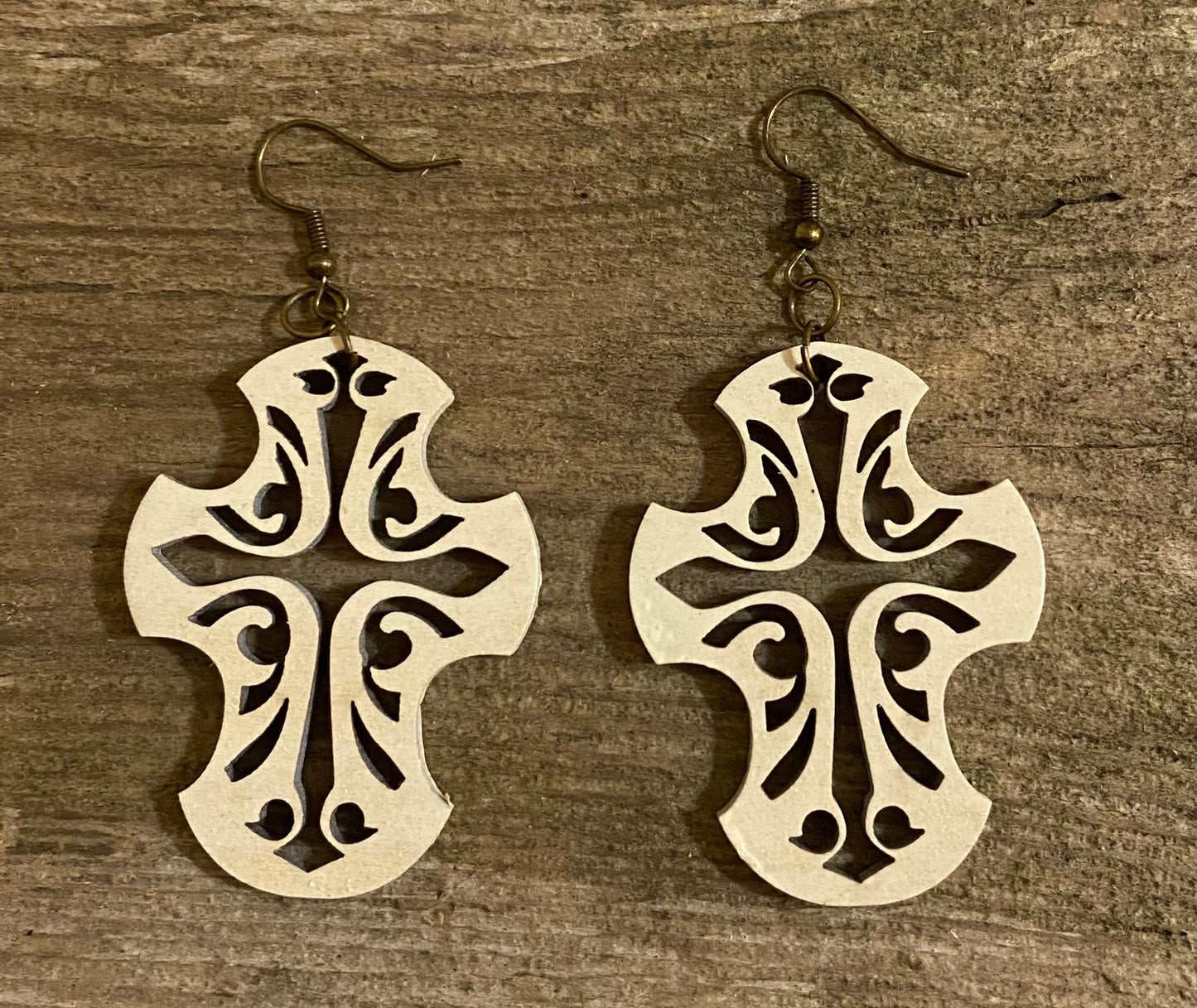 Cross Wood Earrings, Heirloom White