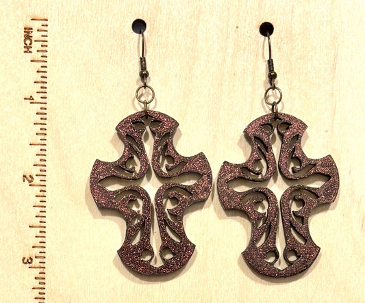 Cross Wood Earrings, Pink/Black