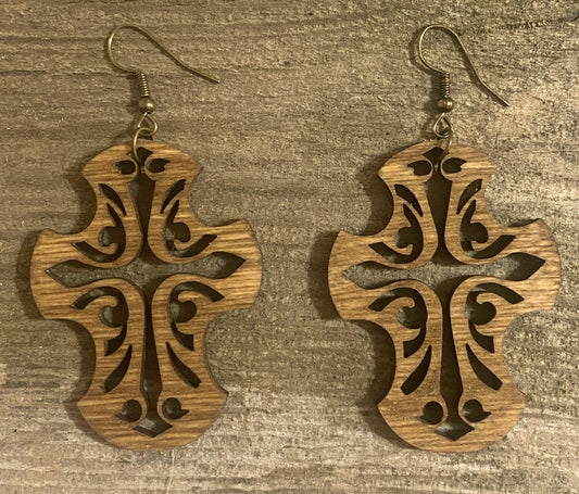 Cross Wood Earrings, Early American