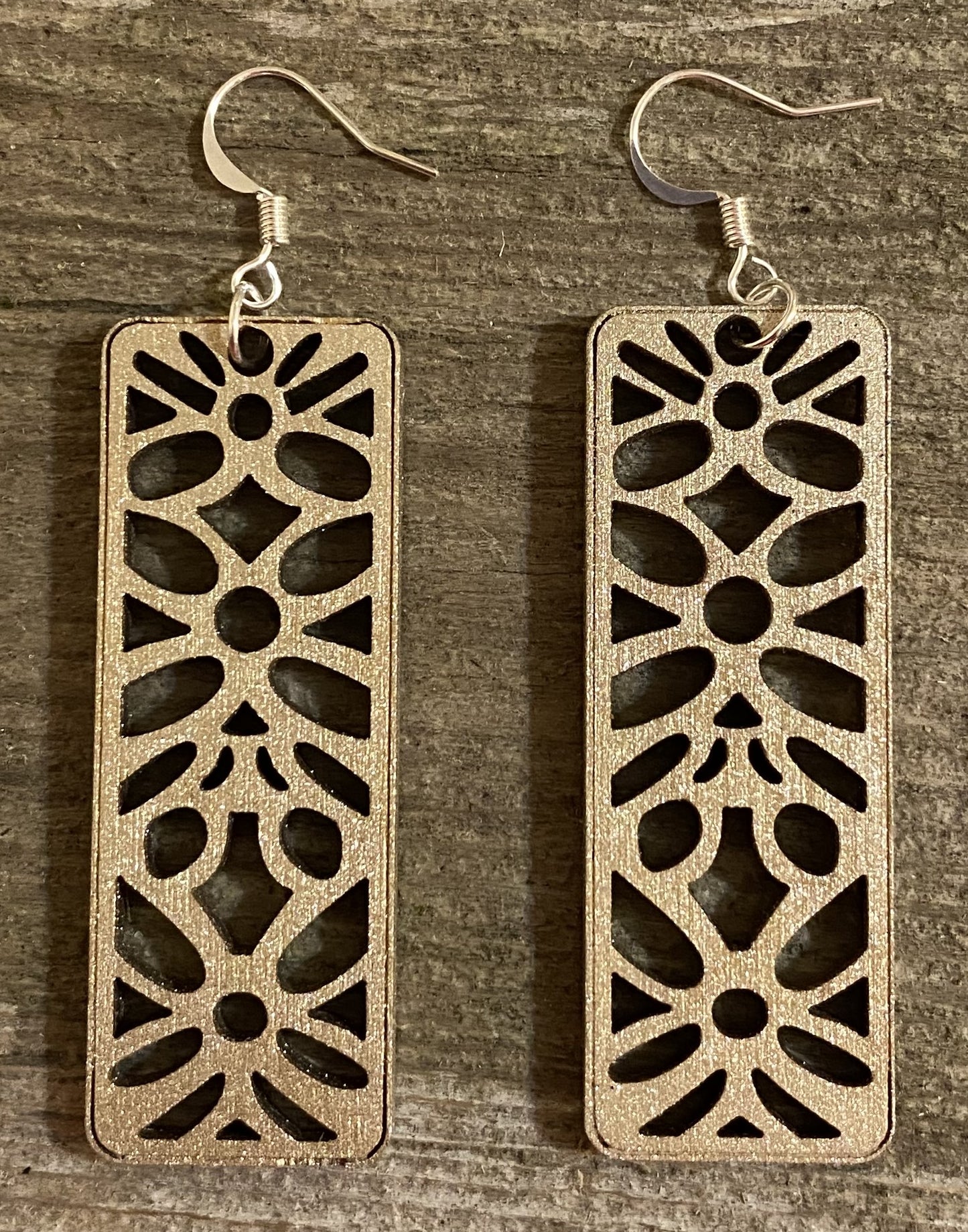 Wood Earrings, Metallic Old Gold