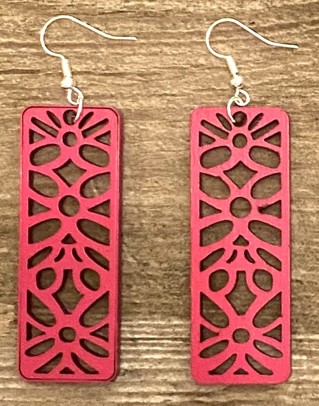 Wood Earrings, Magenta