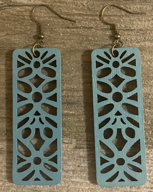 Wood Earrings, Vintage Teal