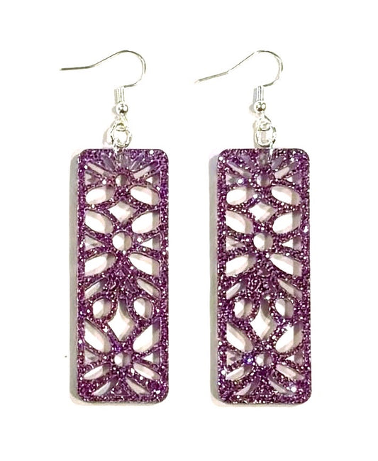 Acrylic Earrings, Lavender Glitter
