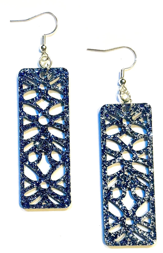 Acrylic Earrings, Blue Glitter
