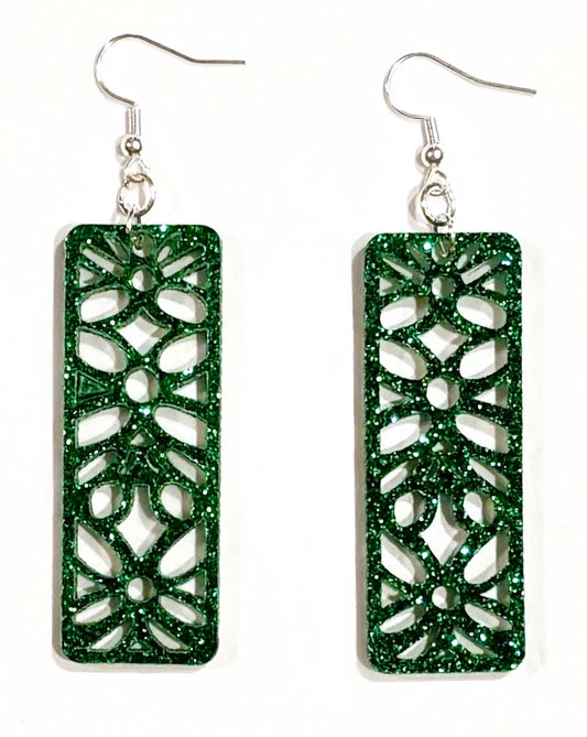 Acrylic Earrings, Ivy Green Glitter