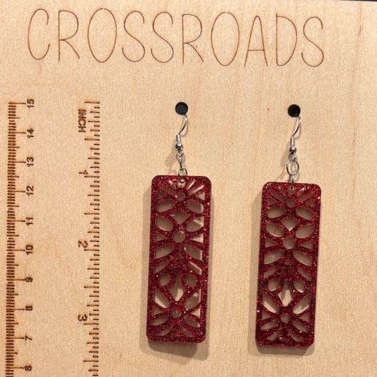 Acrylic Earrings, Red Glitter