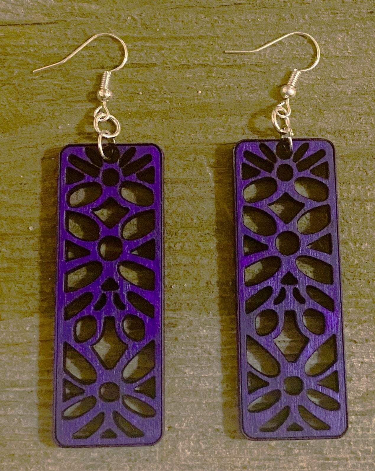 Wood Earrings, Purple Dye