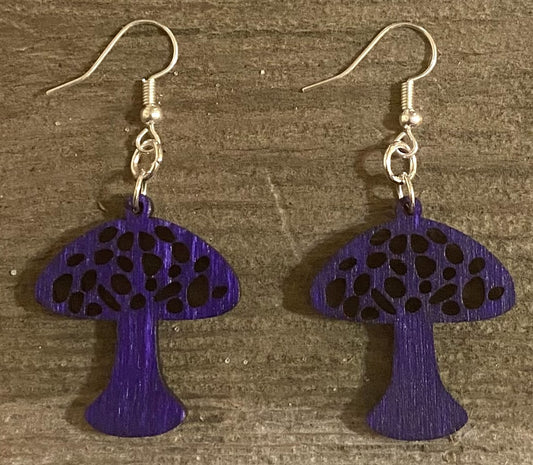 Mushroom Wood Earrings, Purple Dye