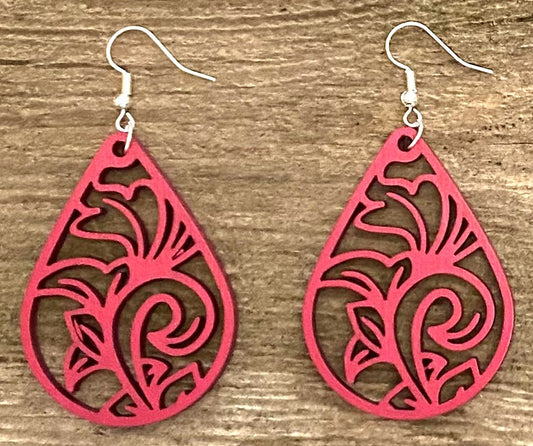 Teardrop Wood Earrings, Magenta