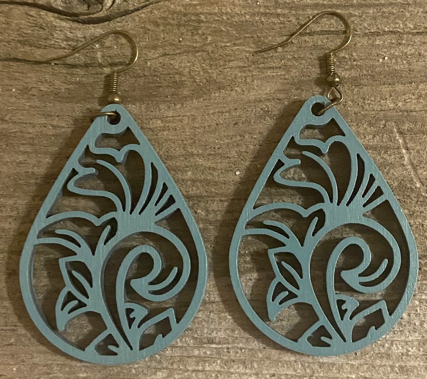 Teardrop Wood Earrings, Vintage Teal