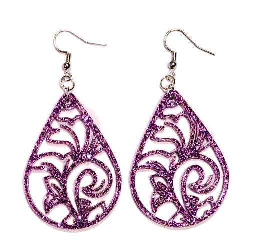 Acrylic Earrings, Lavender Glitter
