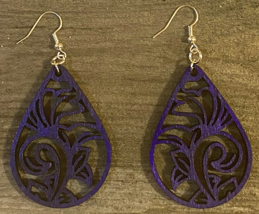 Teardrop Wood Earrings, Purple Dye