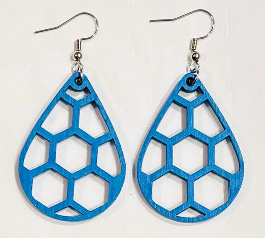 Teardrop Honeycomb Wood Earrings, Oasis Blue