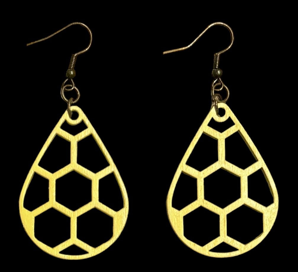 Teardrop Honeycomb Wood Earrings, Summer Squash