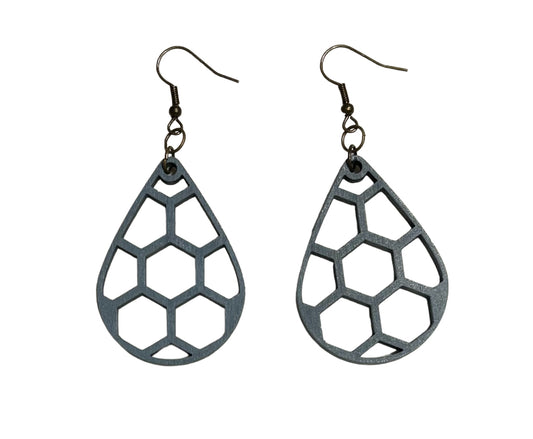 Teardrop Honeycomb Wood Earrings, Slate Blue