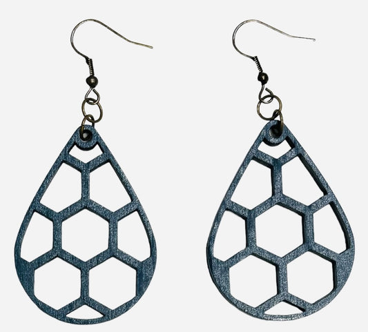 Teardrop Honeycomb Wood Earrings, Deep Turquoise