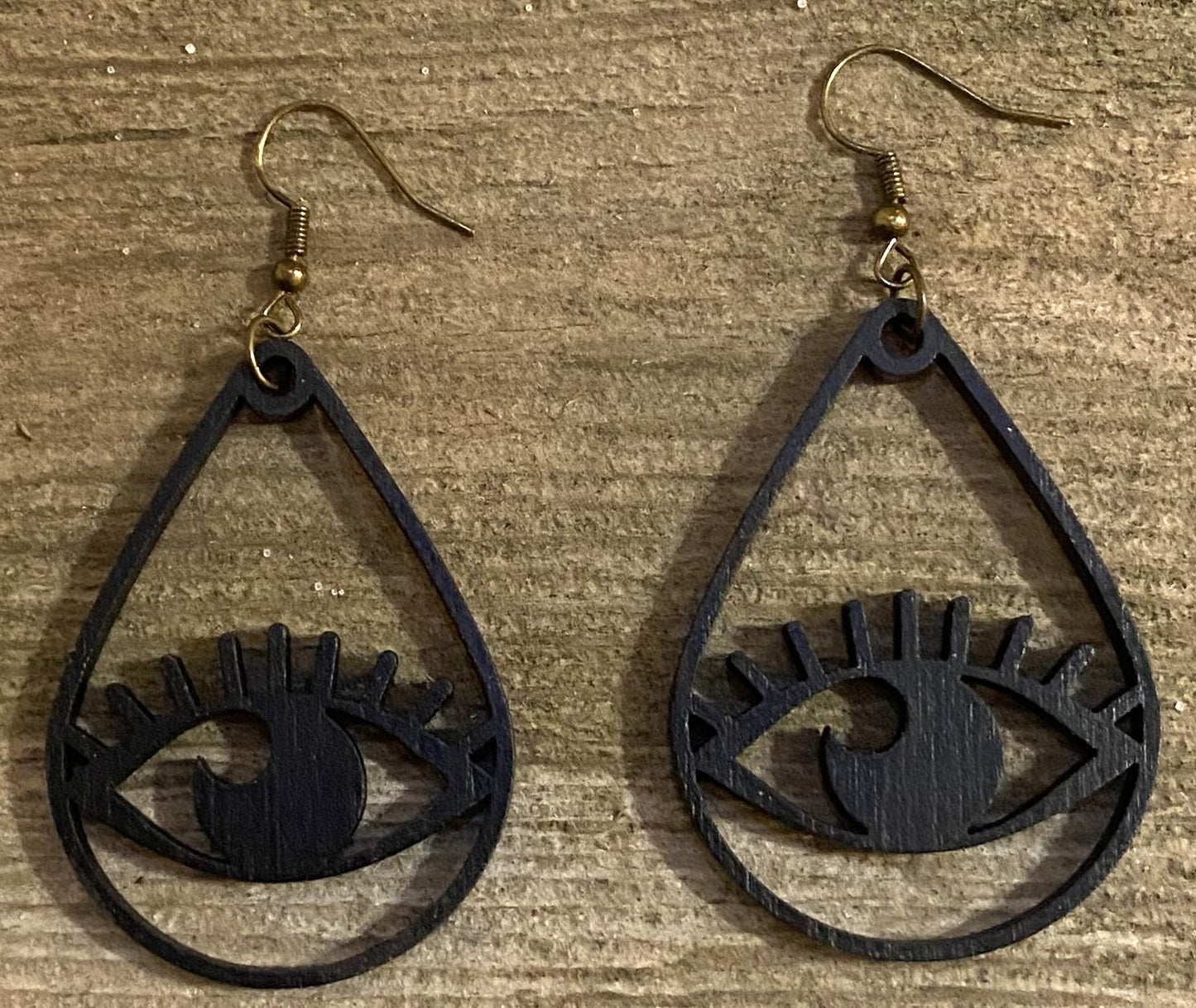 Teardrop Eye Wood Earrings, Black