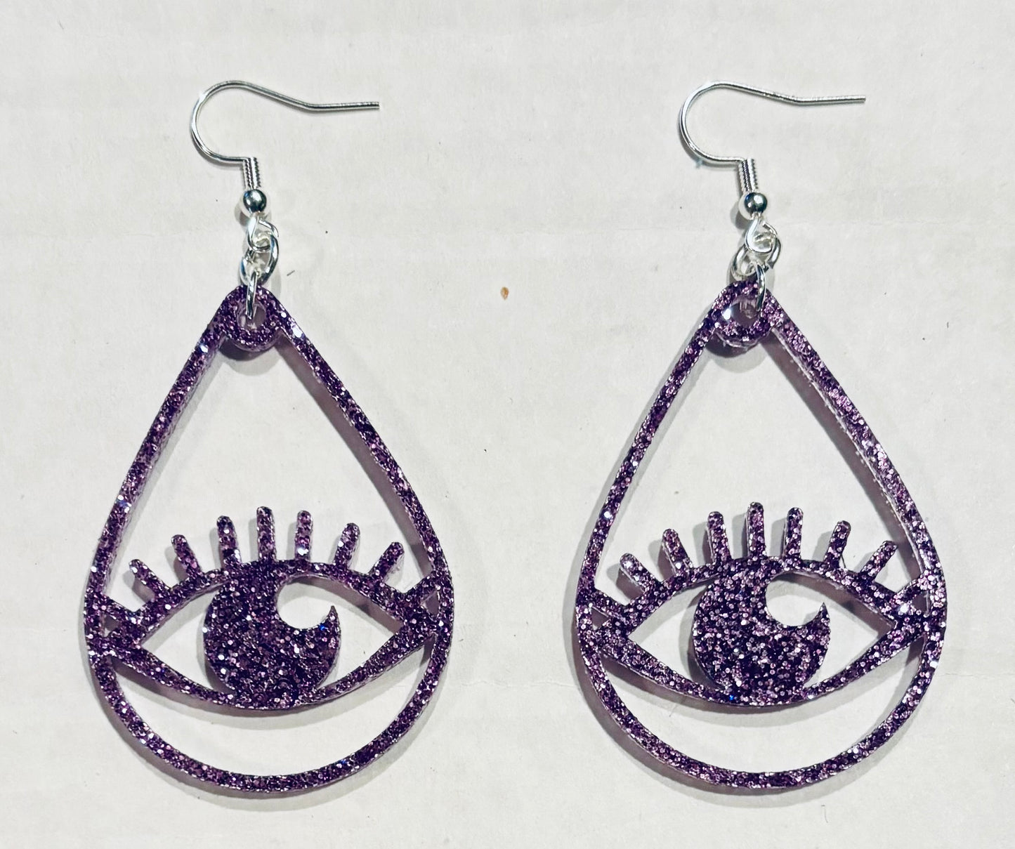 Teardrop Eye Acrylic Earrings, Lavender Glitter